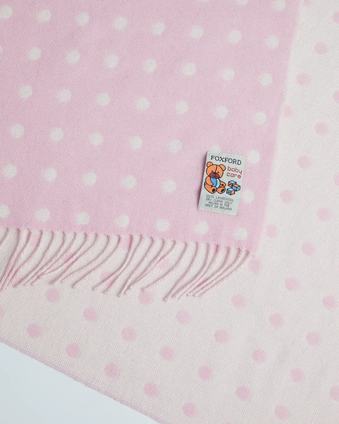 Foxford Pink Spot Lambswool Baby Blanket