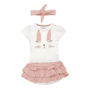 Girls baby set T-shirt & skirt off-white pink rabbit | Dirkje