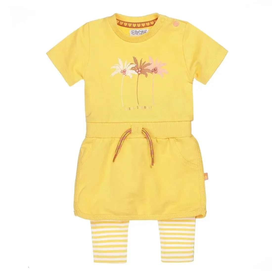 Girls Baby Set With Dress and Legging Yellow Striped | Dirkje