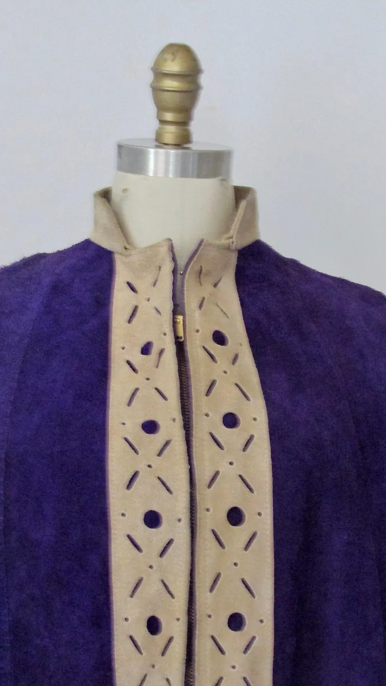 HOW SUEDE IT 1960s Purple Leather Poncho, Sz Small/Med