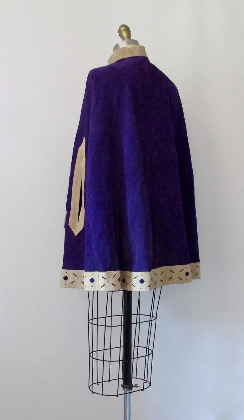 HOW SUEDE IT 1960s Purple Leather Poncho, Sz Small/Med