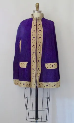 HOW SUEDE IT 1960s Purple Leather Poncho, Sz Small/Med