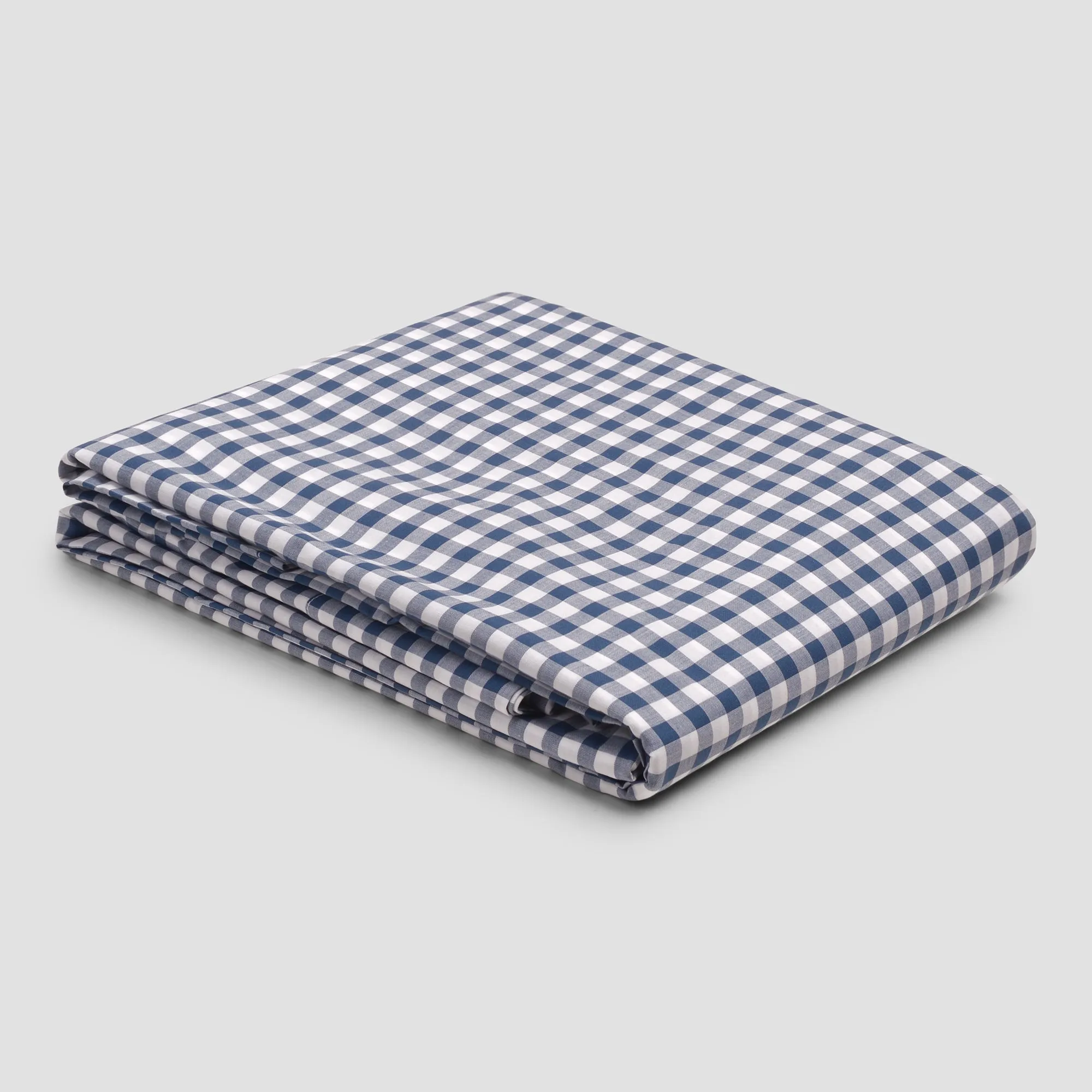 Indigo Small Gingham Cotton Flat Sheet