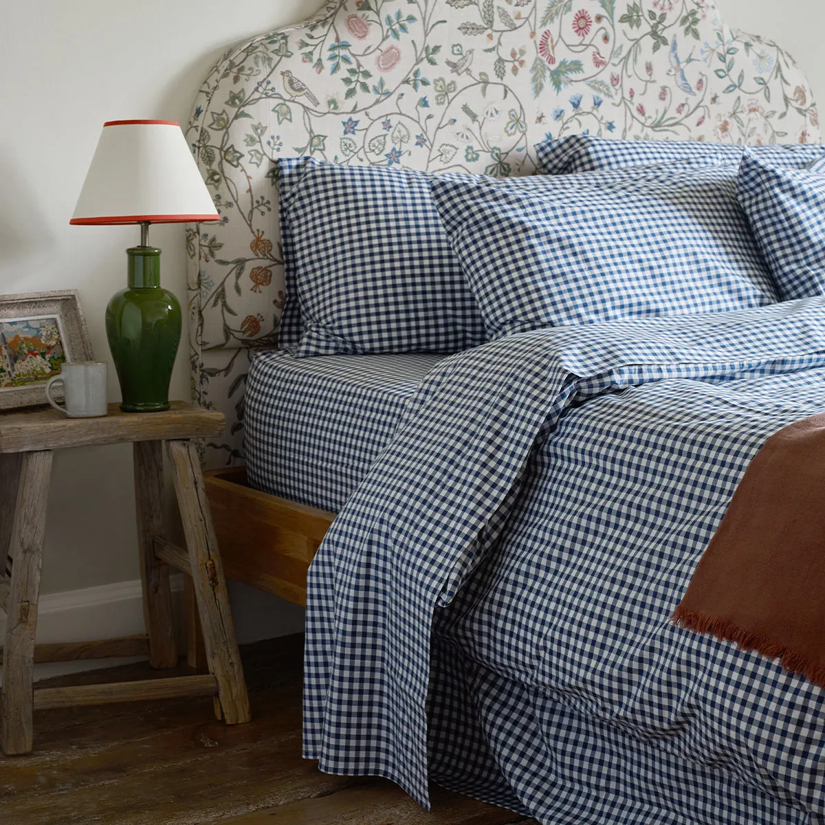 Indigo Small Gingham Cotton Flat Sheet