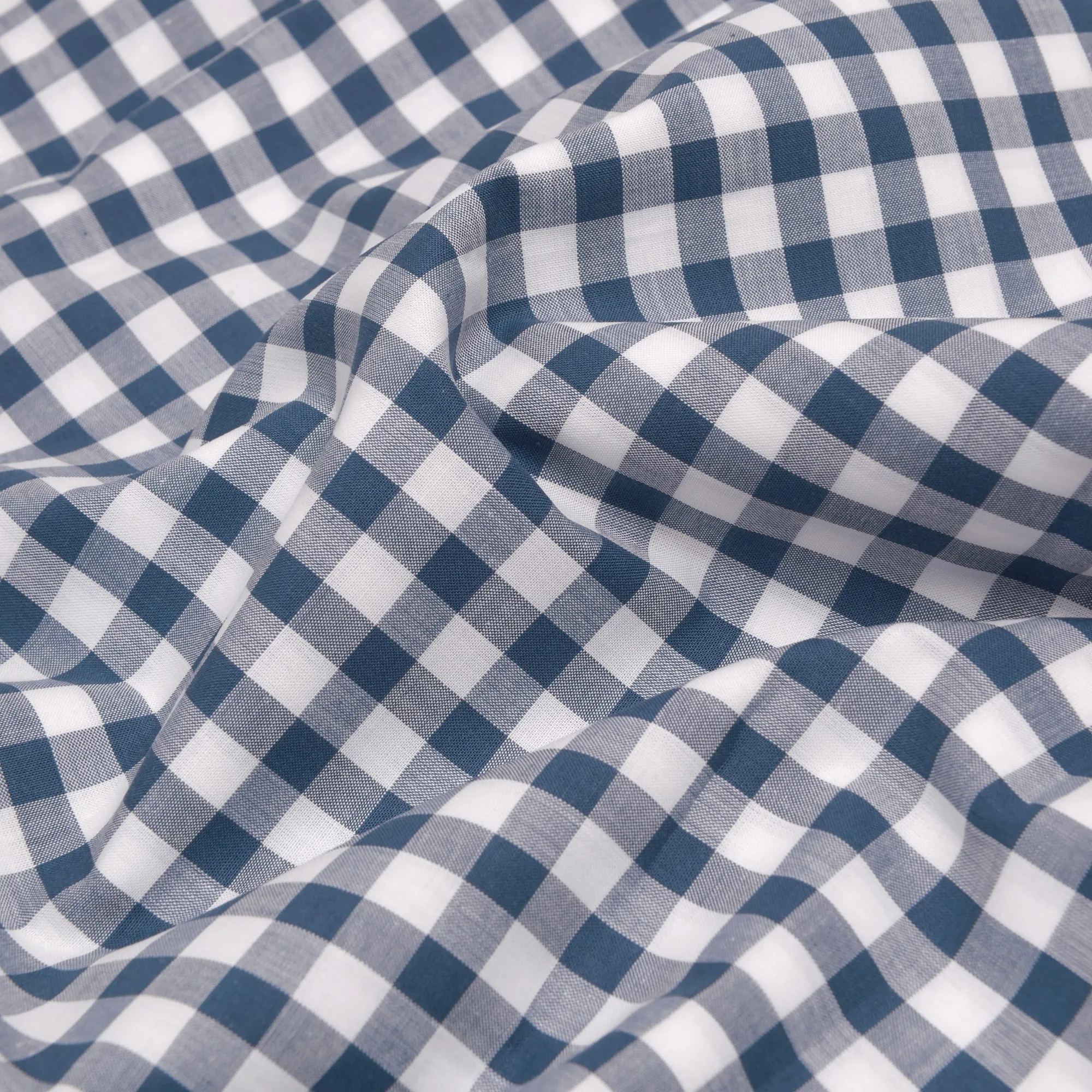 Indigo Small Gingham Cotton Flat Sheet