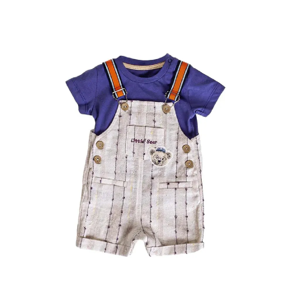 Infant Boys' Shortalls Green, Orange and Purple 2-Piece Set Perfect for Summer