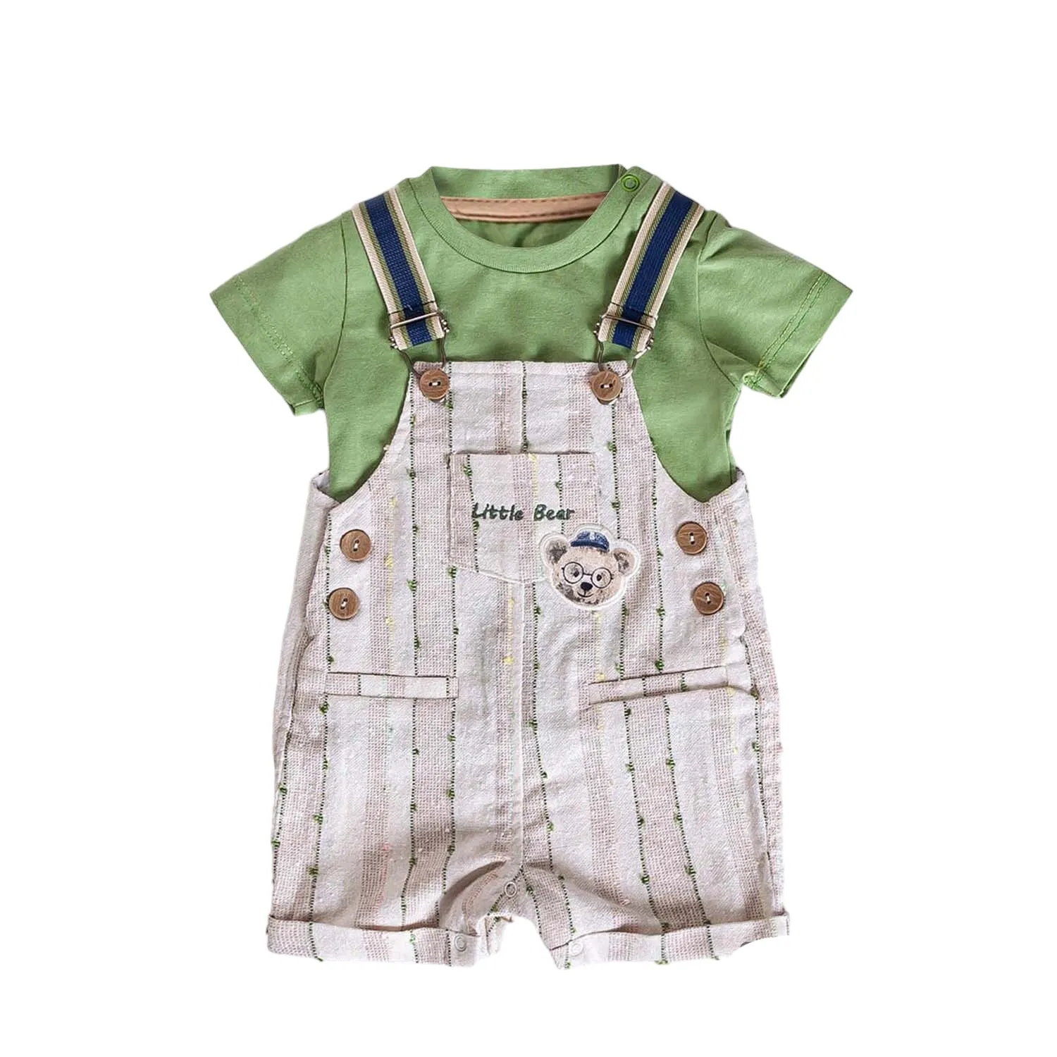 Infant Boys' Shortalls Green, Orange and Purple 2-Piece Set Perfect for Summer