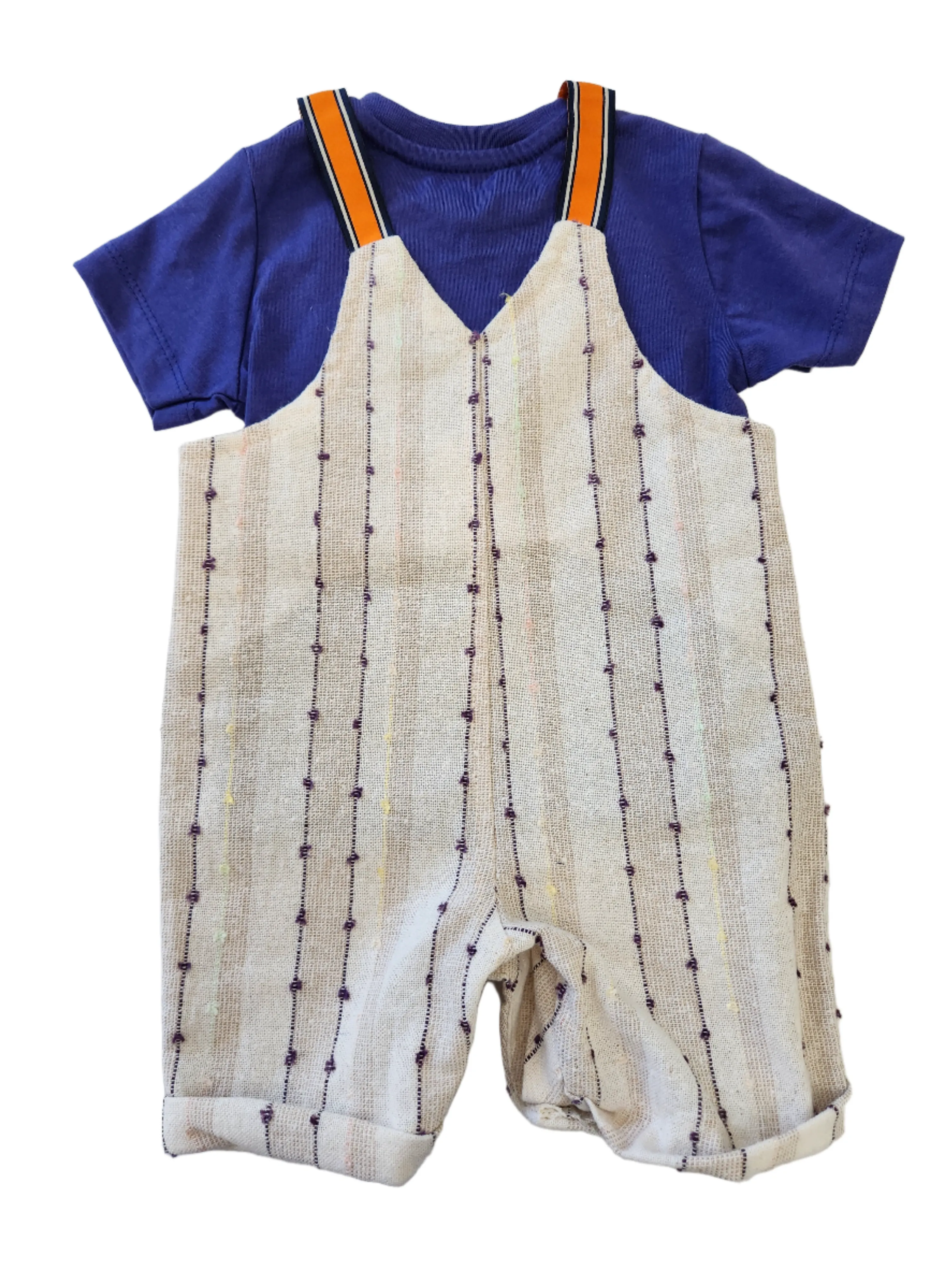 Infant Boys' Shortalls Green, Orange and Purple 2-Piece Set Perfect for Summer