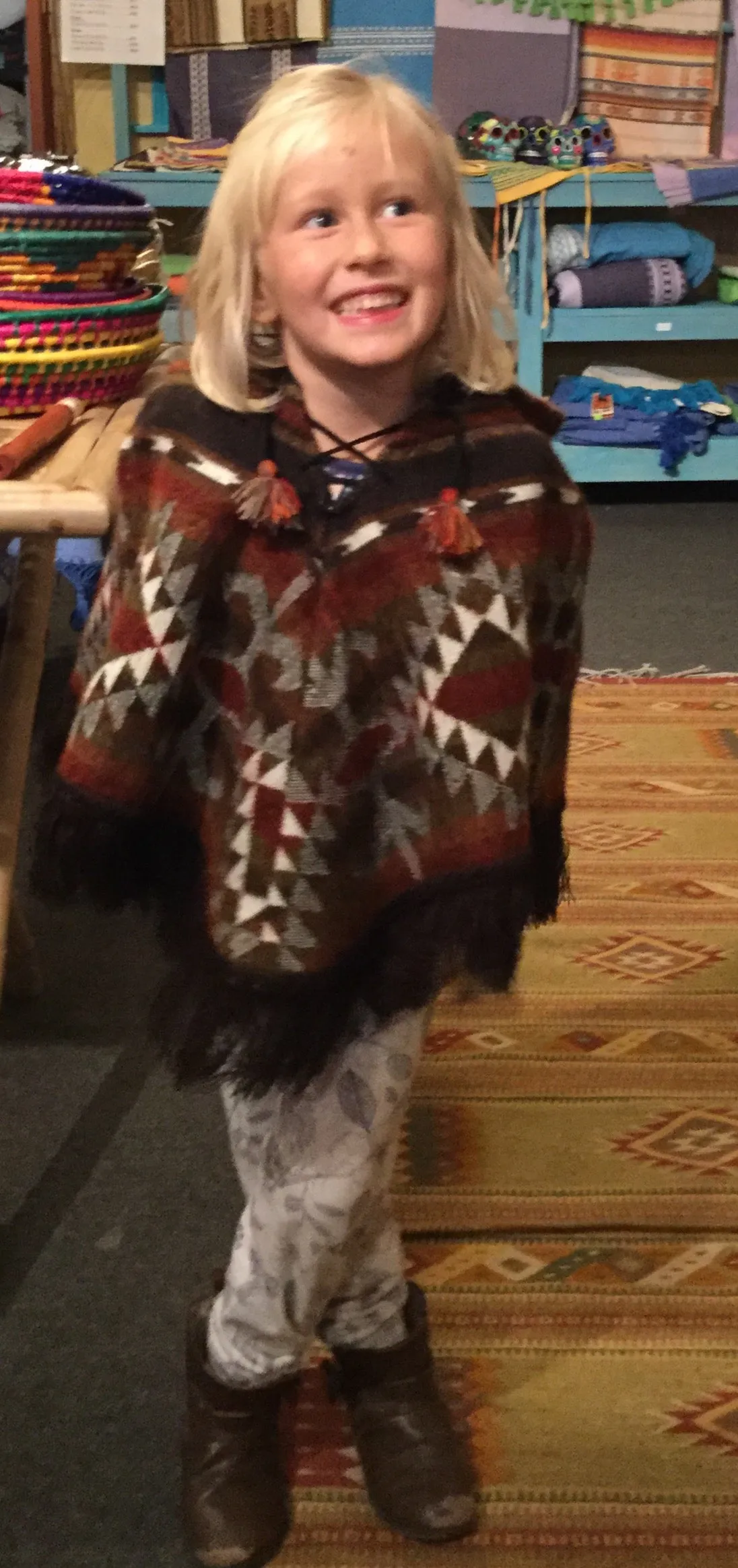 Kids' Alpaca Poncho with Fringe