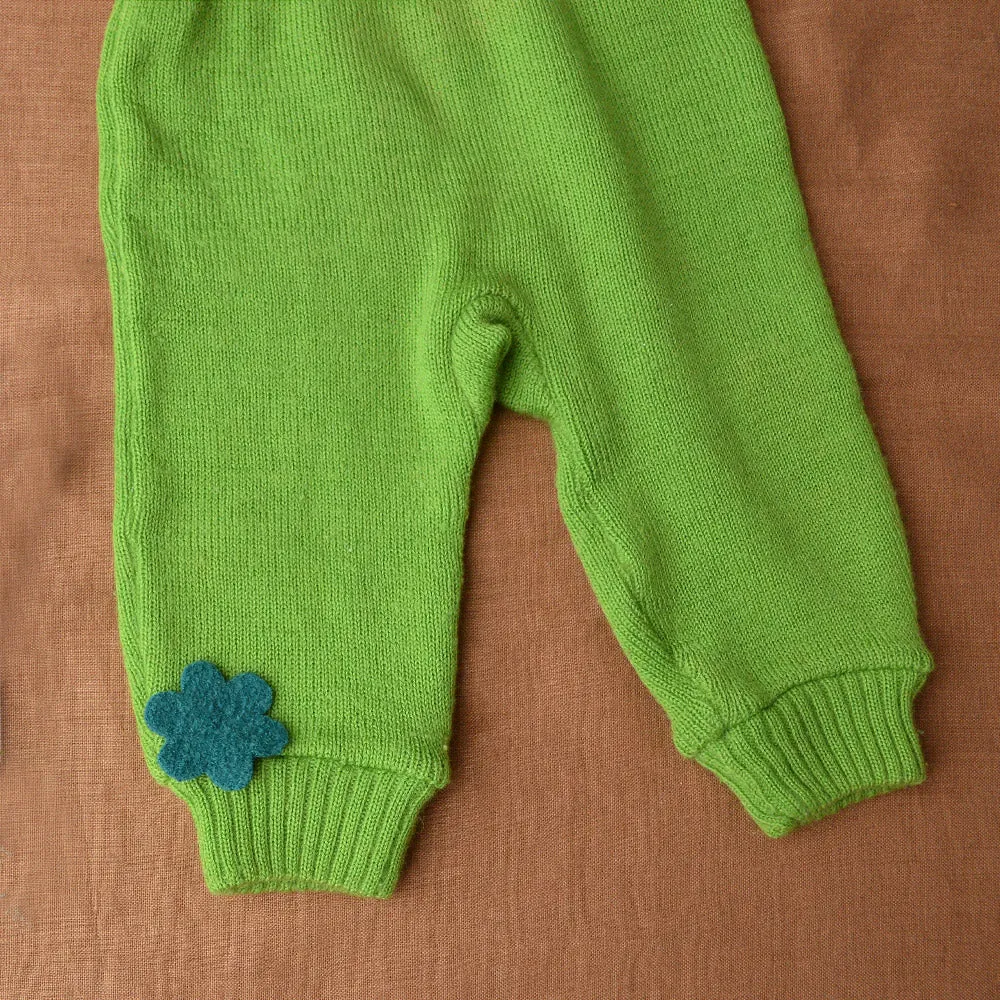 Knitted Dungarees in Organic Merino Wool - Green (3-6m) *PRE-LOVED/YOU MEND IT!