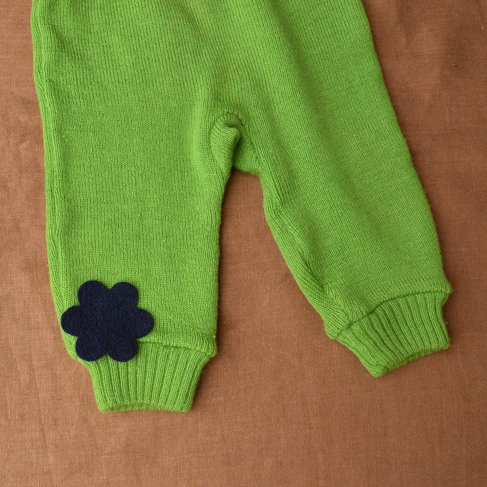 Knitted Dungarees in Organic Merino Wool - Green (3-6m) *PRE-LOVED/YOU MEND IT!