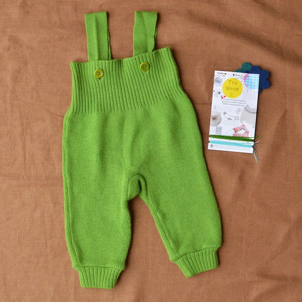 Knitted Dungarees in Organic Merino Wool - Green (3-6m) *PRE-LOVED/YOU MEND IT!