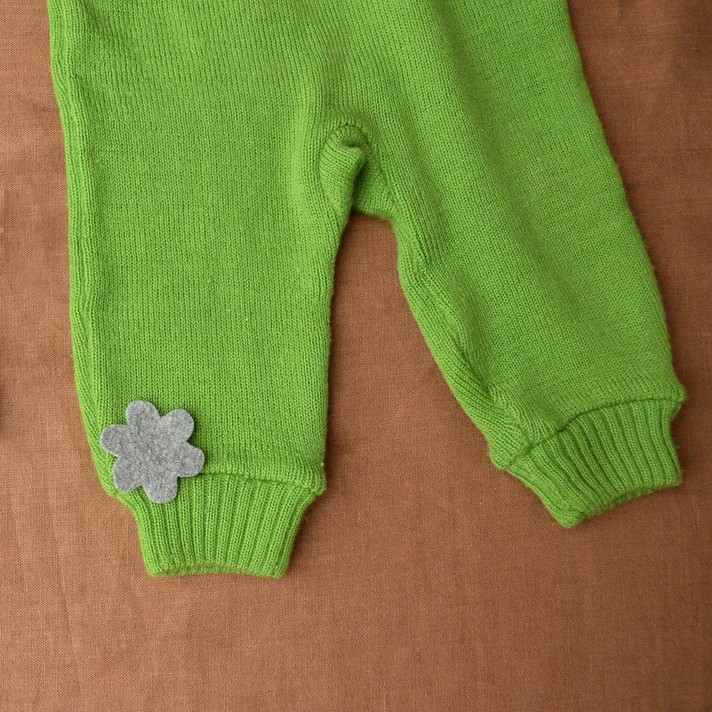 Knitted Dungarees in Organic Merino Wool - Green (3-6m) *PRE-LOVED/YOU MEND IT!