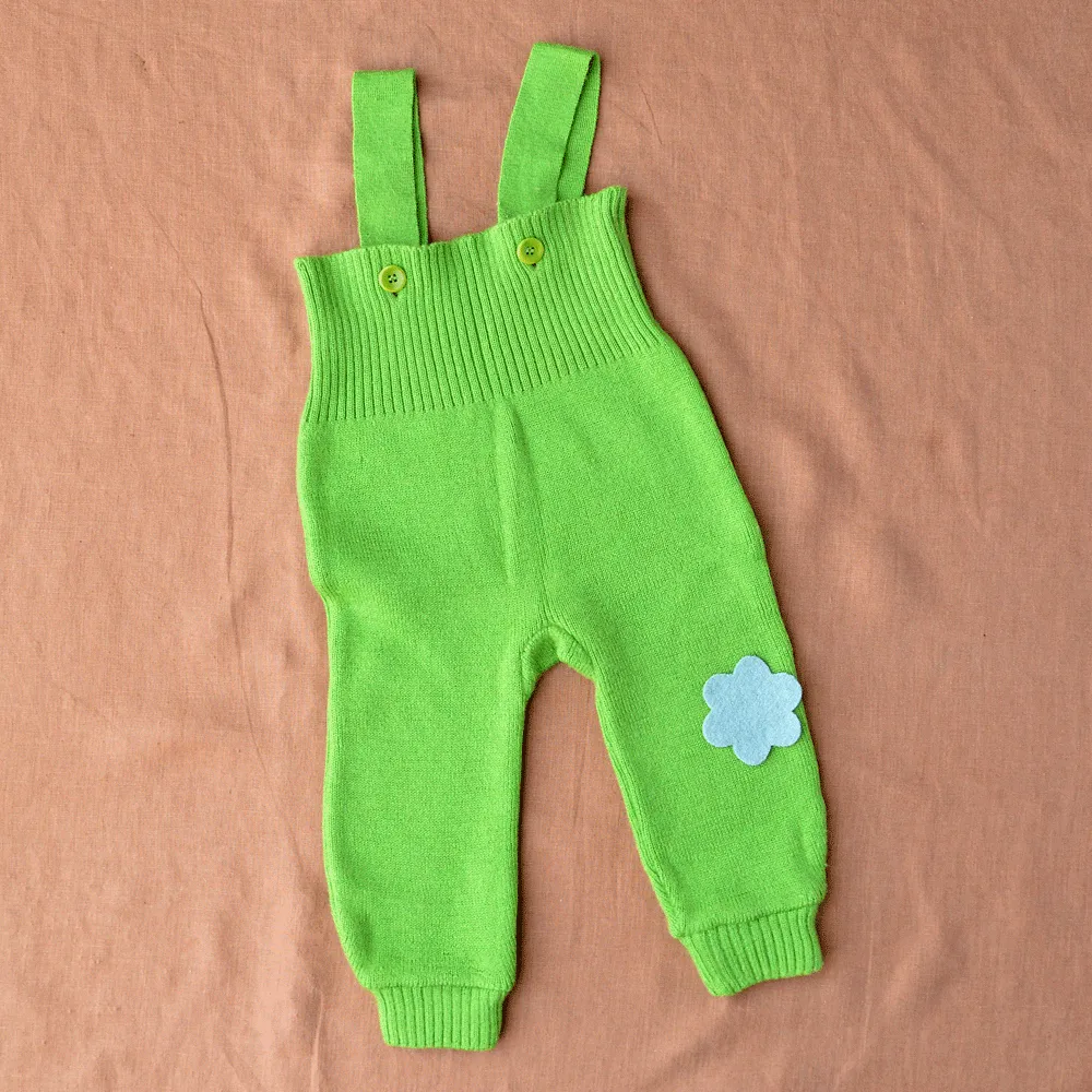 *Knitted Dungarees in Organic Merino Wool - Green (6-12m) *PRE-LOVED/YOU MEND IT!