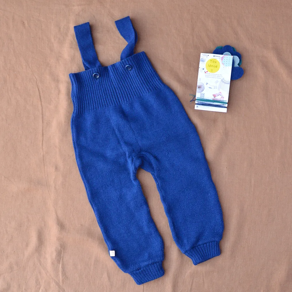 Knitted Dungarees in Organic Merino Wool - NAVY (12-24m) *PRE-LOVED/YOU MEND IT!