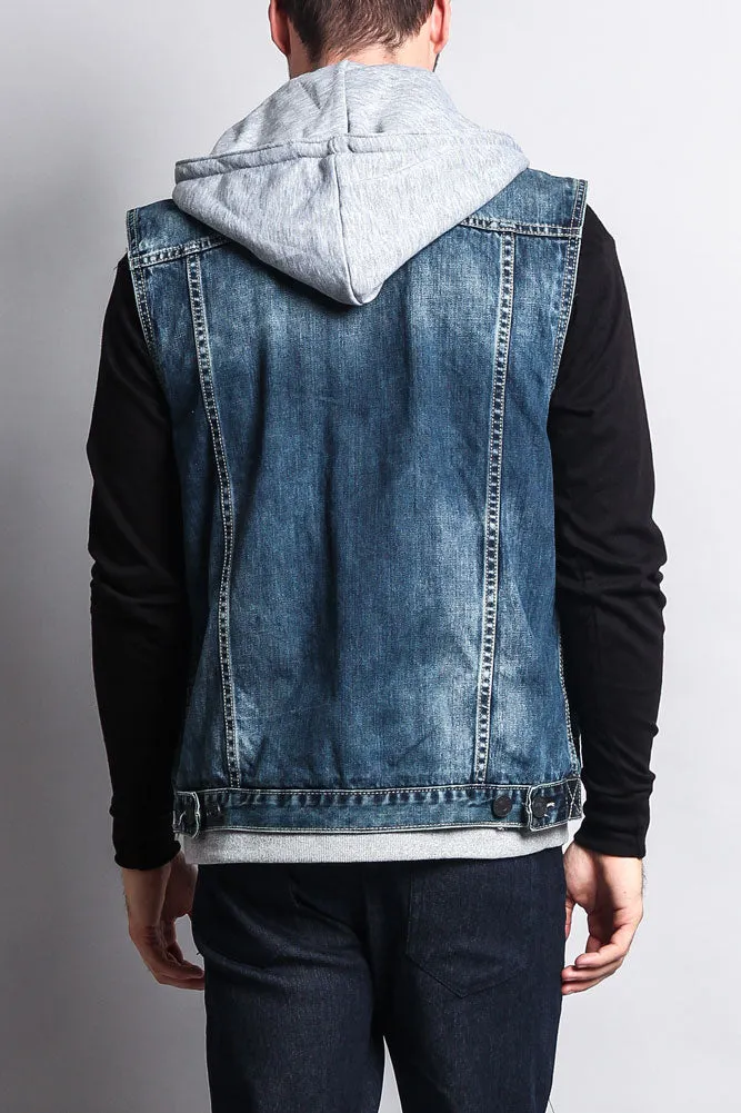 Layered Hooded Denim Vest