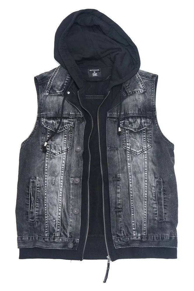 Layered Hooded Denim Vest