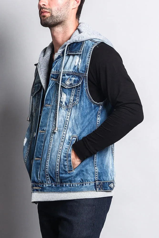 Layered Hooded Denim Vest