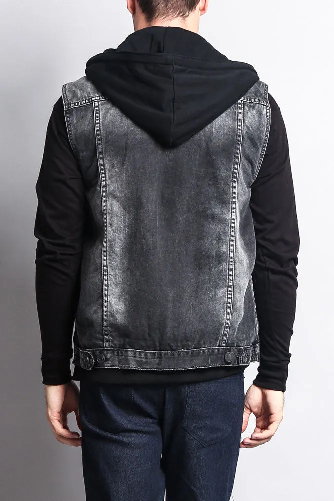 Layered Hooded Denim Vest