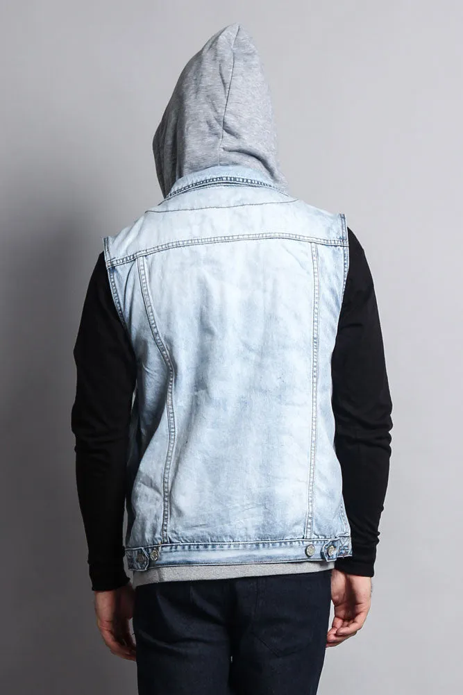 Layered Hooded Denim Vest