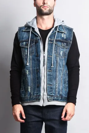 Layered Hooded Denim Vest