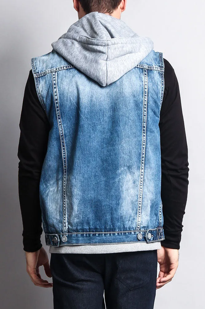 Layered Hooded Denim Vest