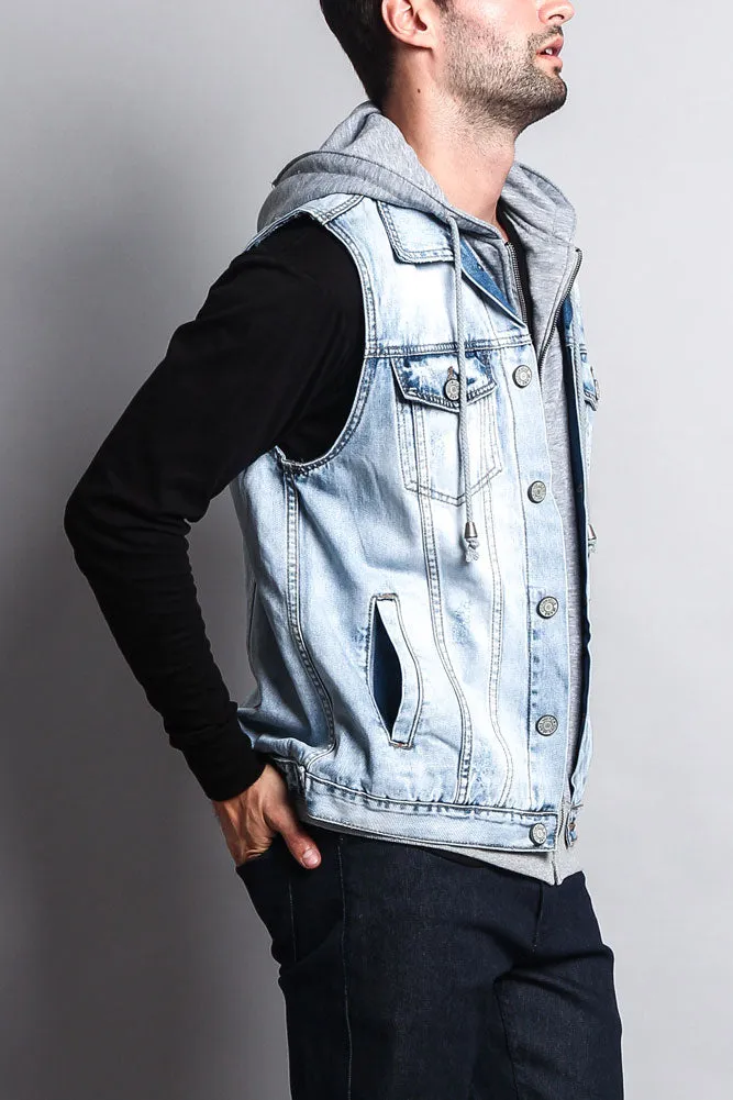 Layered Hooded Denim Vest