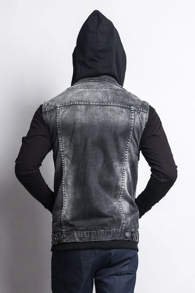 Layered Hooded Denim Vest