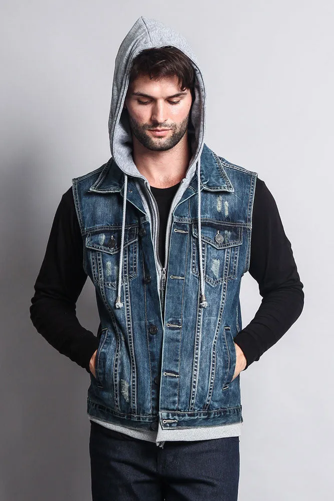 Layered Hooded Denim Vest