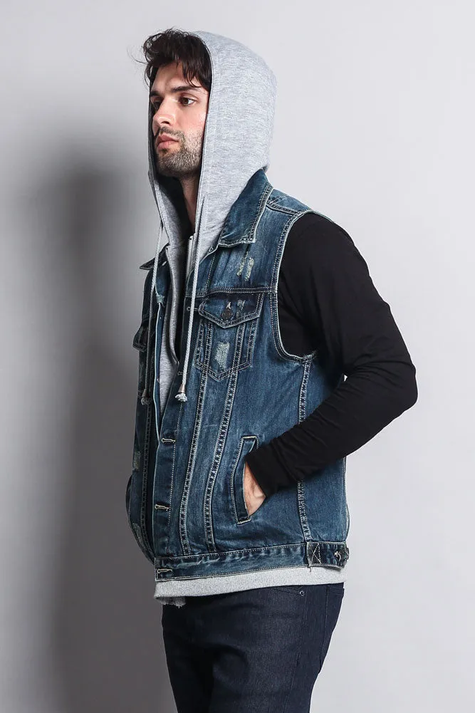 Layered Hooded Denim Vest