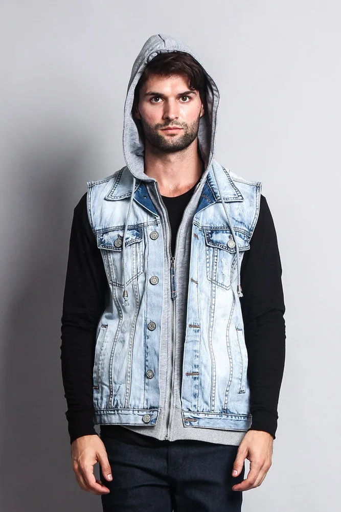 Layered Hooded Denim Vest