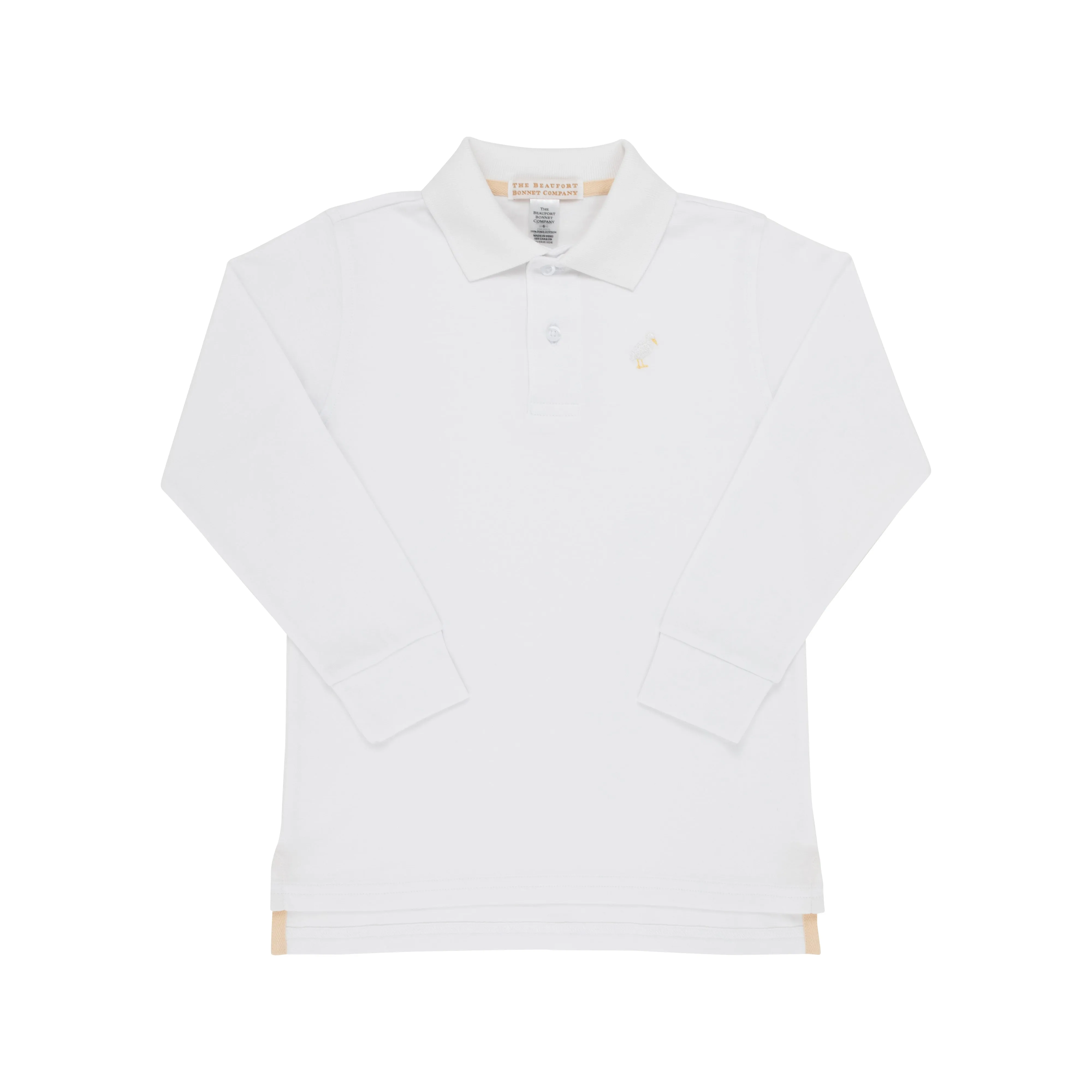 Long Sleeve Prim & Proper Polo & Onesie - Worth Avenue White with Multicolor Stork