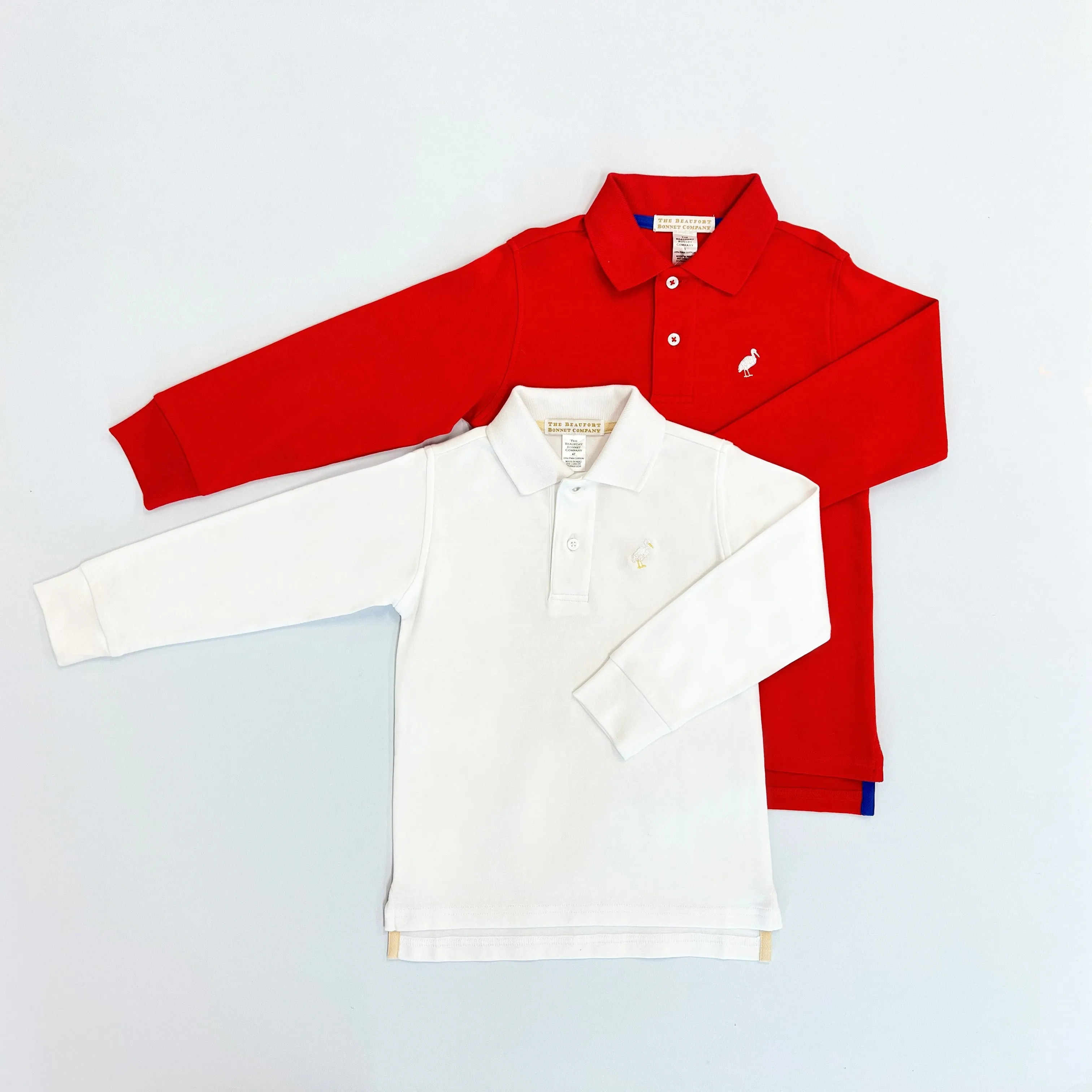 Long Sleeve Prim & Proper Polo & Onesie - Worth Avenue White with Multicolor Stork