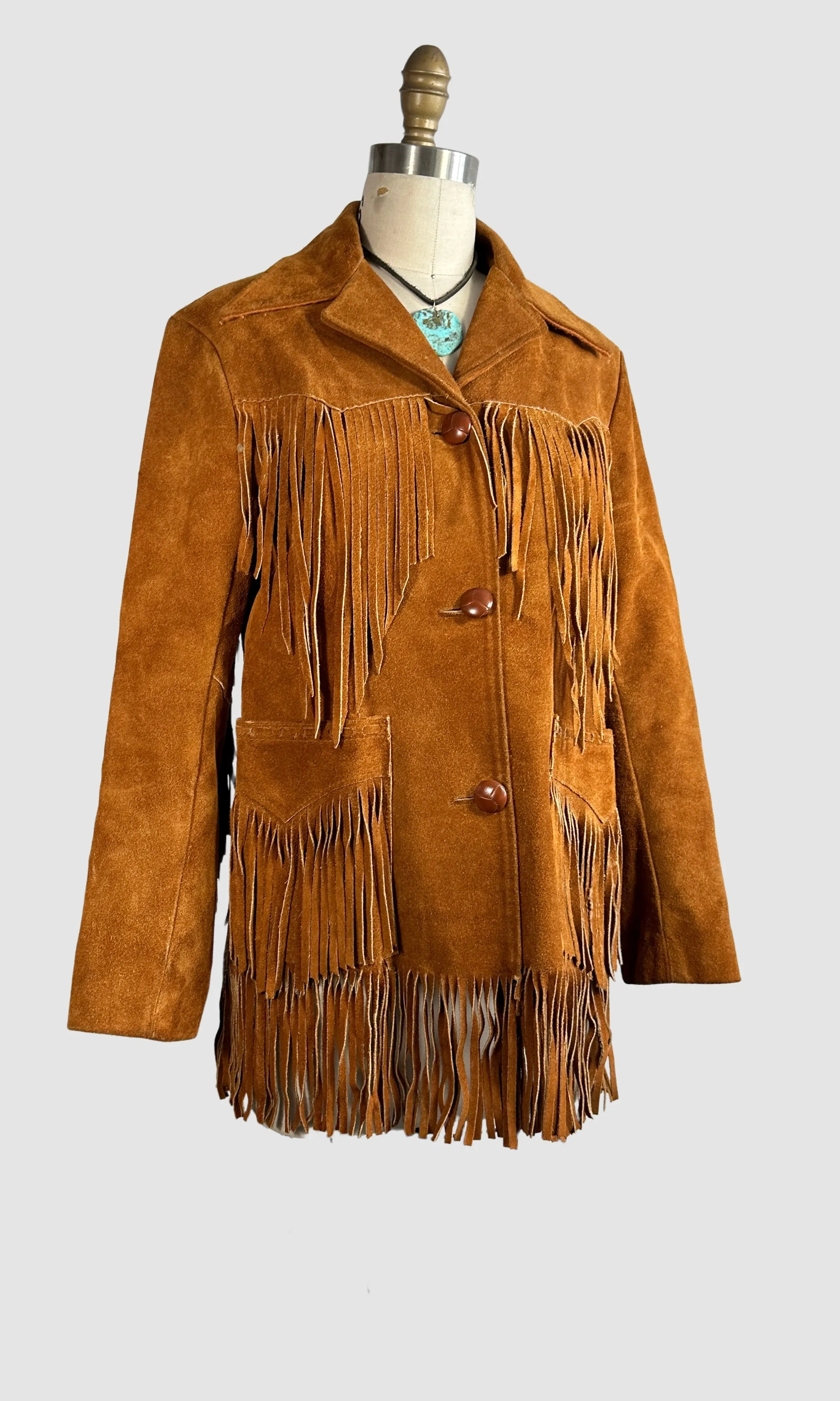 70s-Inspired MS Pioneer Suede Fringe Jacket - Size Small