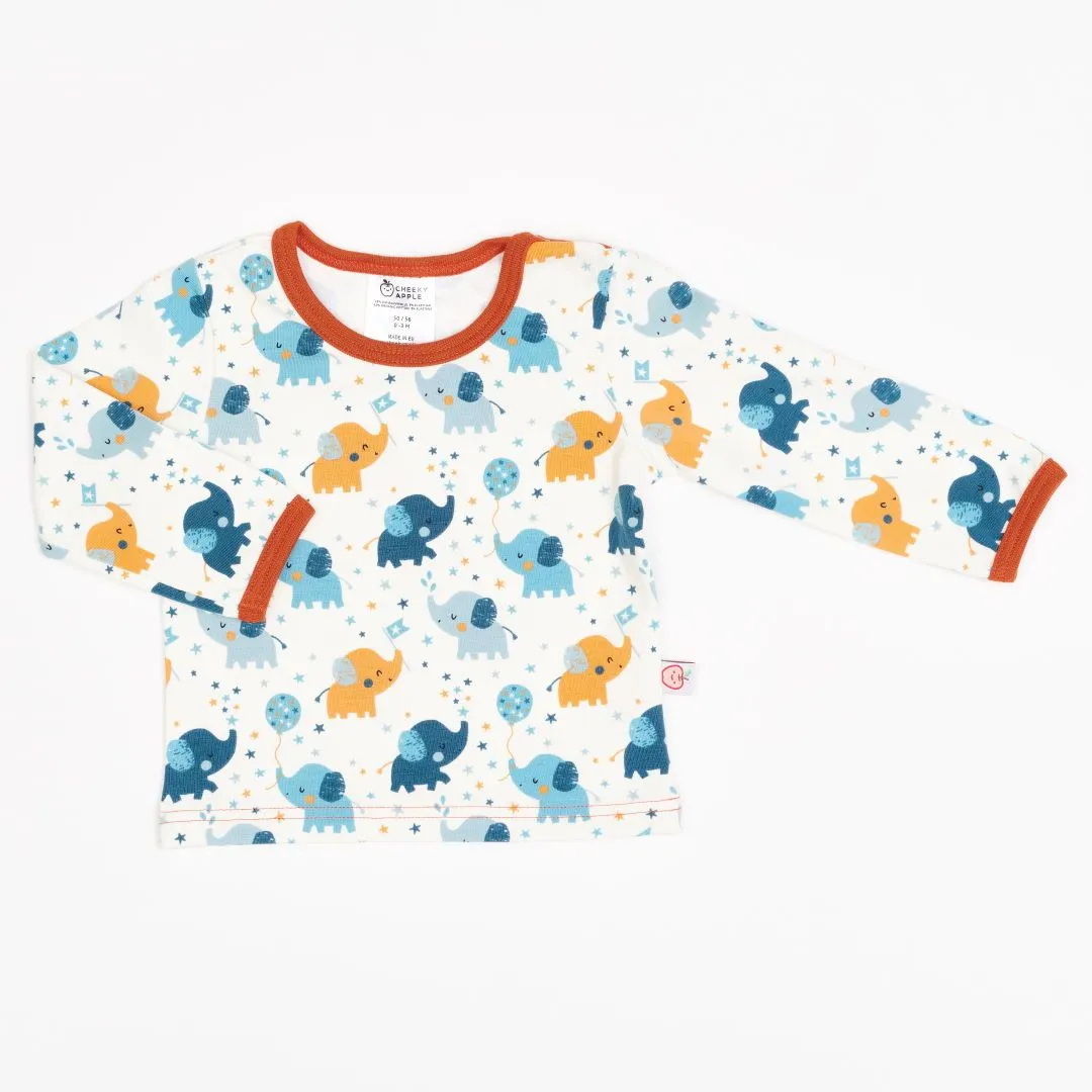 Organic longsleeve baby top "Baby Elephant" - 95% organic cotton, 5% elasthane