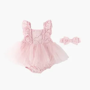 Pink Eyelet Romper & Headband Set