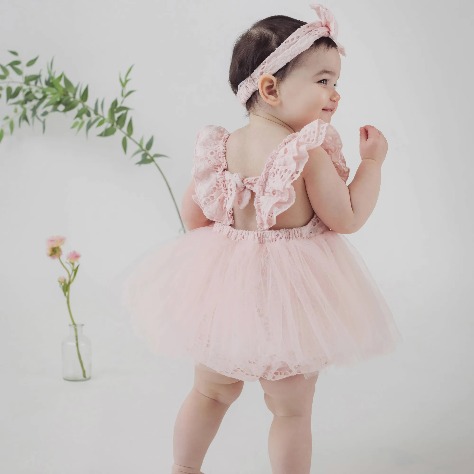 Pink Eyelet Romper & Headband Set