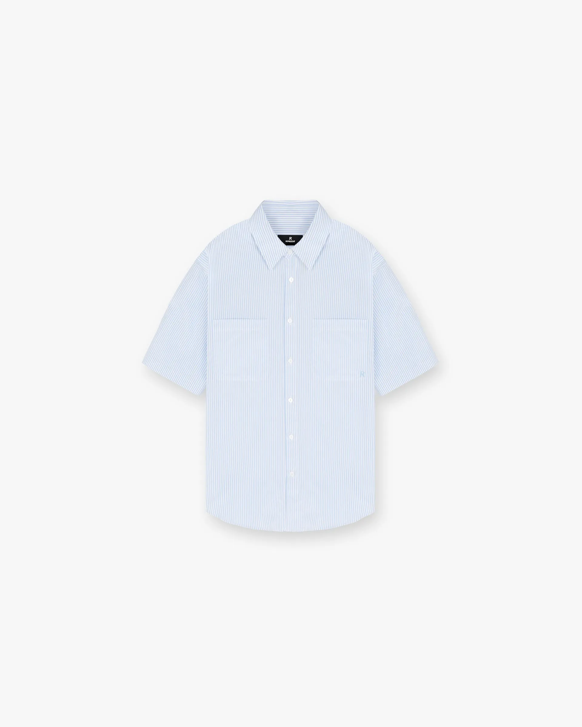 Short Sleeve Pinstripe Shirt - Baby Blue