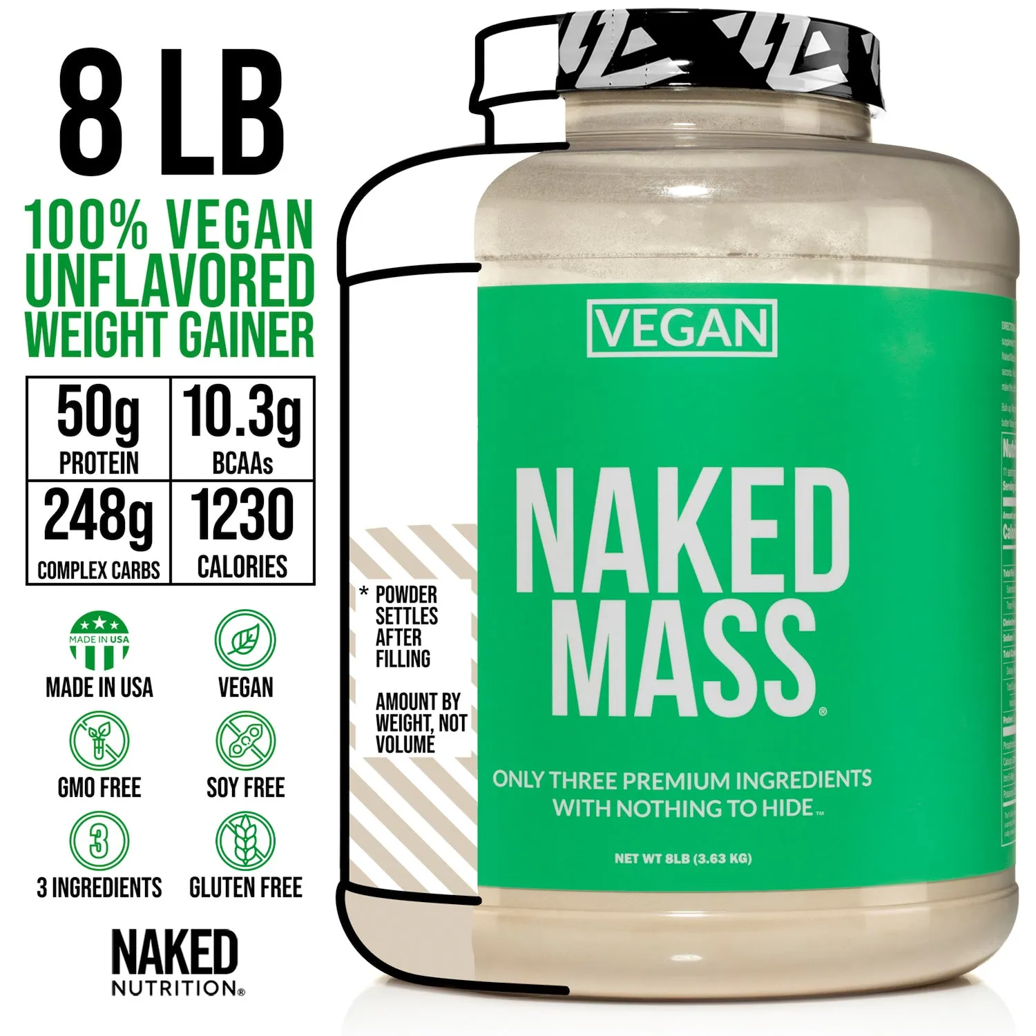 Vegan Weight Gainer Supplement | Naked Vegan Mass - 8LB